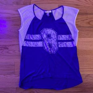 blue and white mesh top